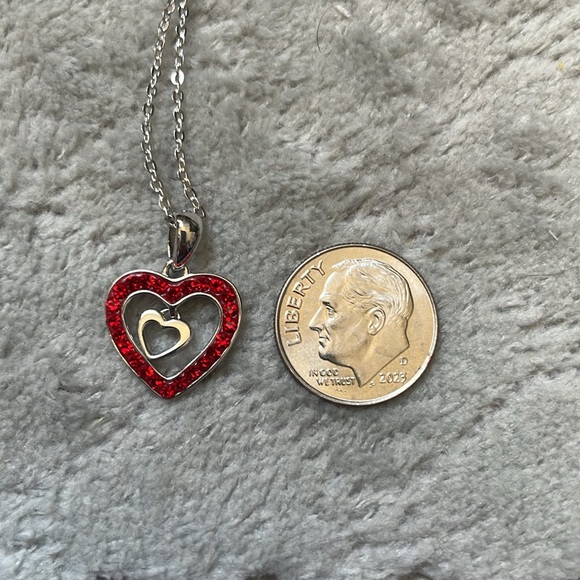 Sterling Silver Valentine Heart Charm Necklace with Red CZ - Picture 8 of 8
